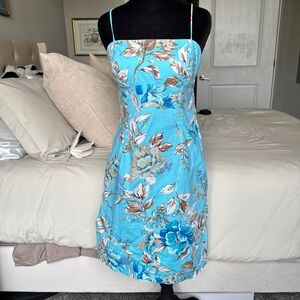 zinc Turquoise Floral Midi Dress with Brown Accents